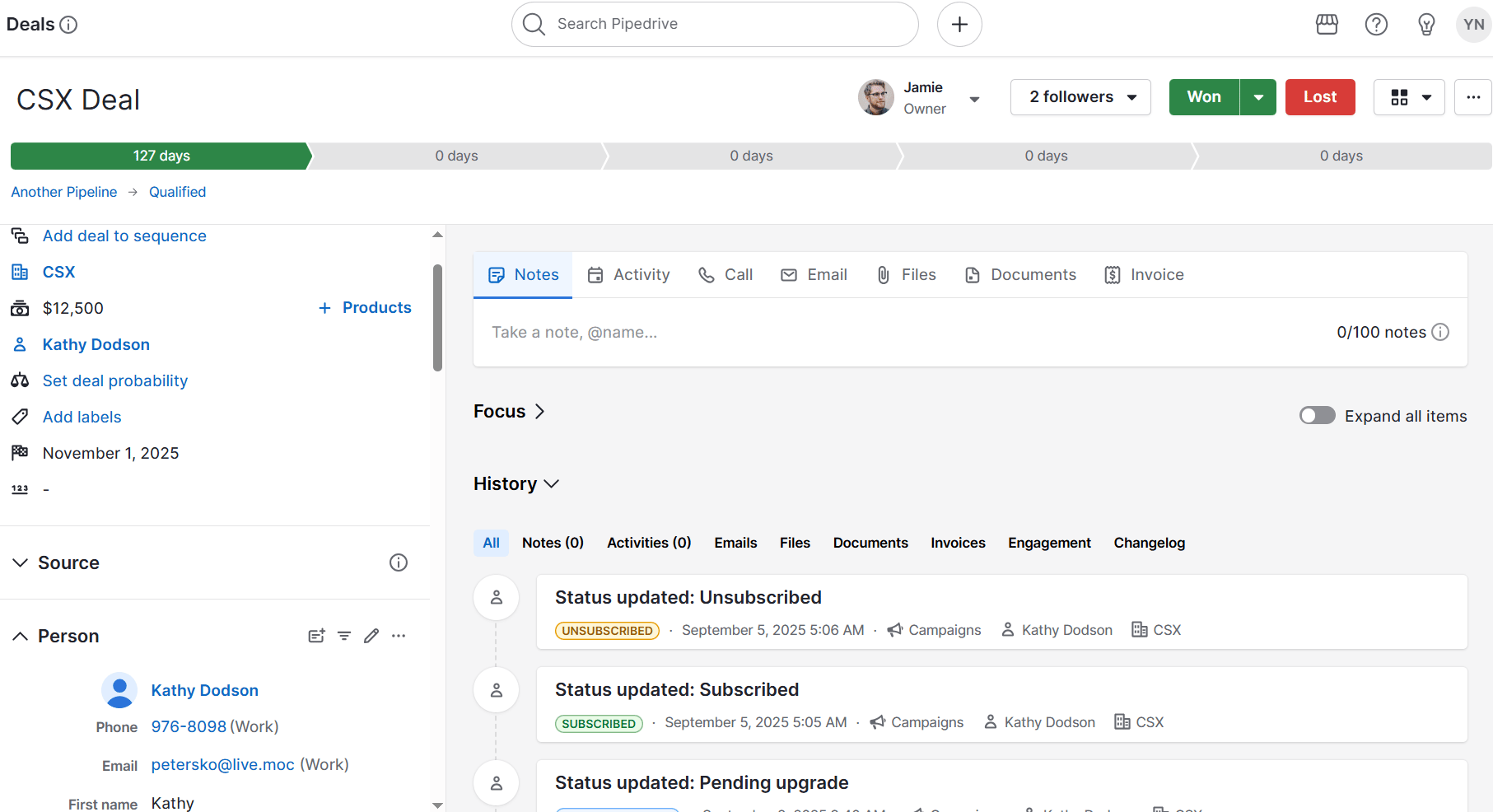 customer marketing Pipedrive deal view