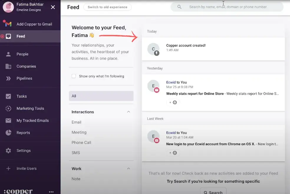 a screenshot of copper’s email marketing user interface