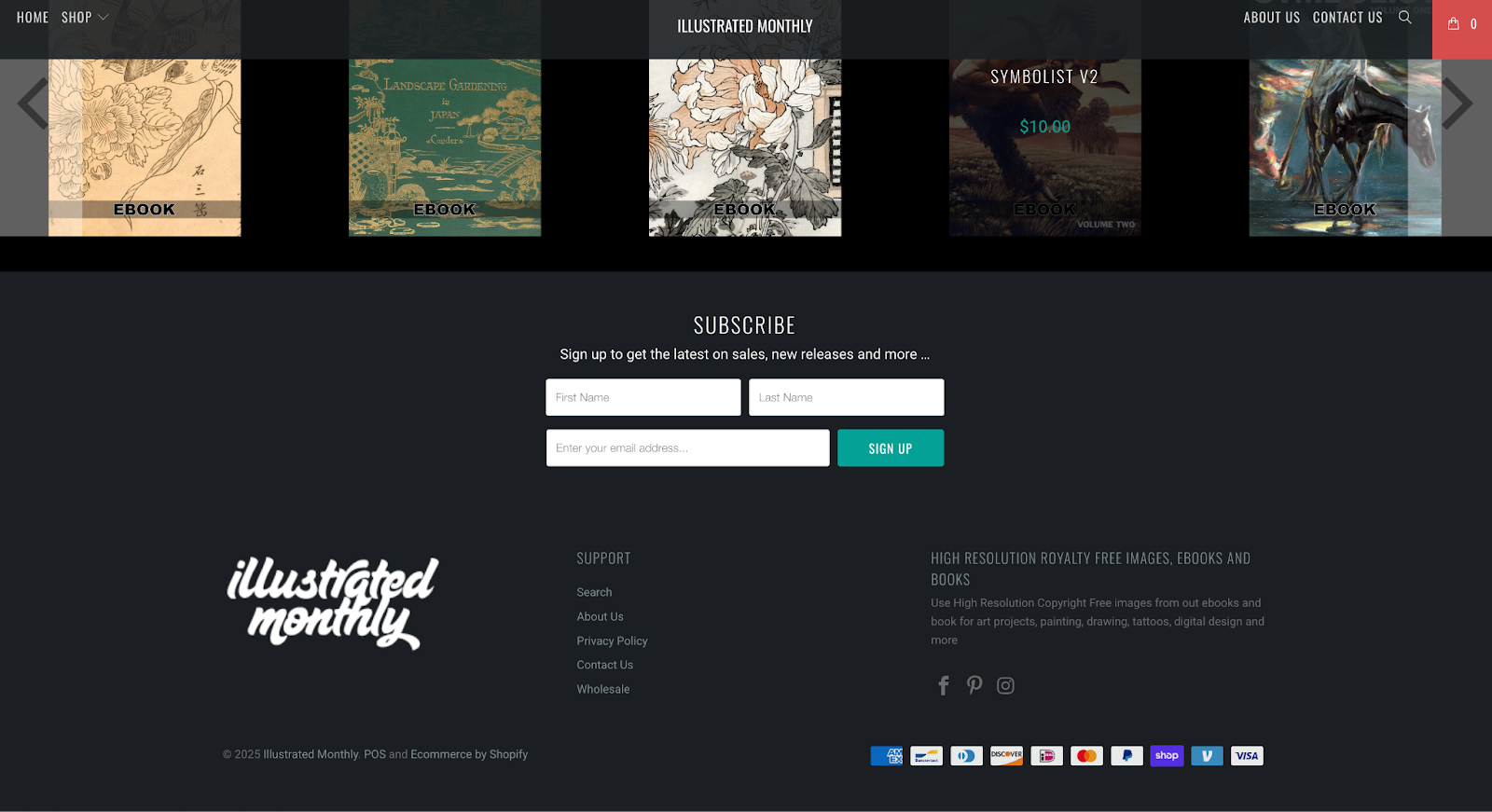 Landing page footer for Art Nouveau ebook