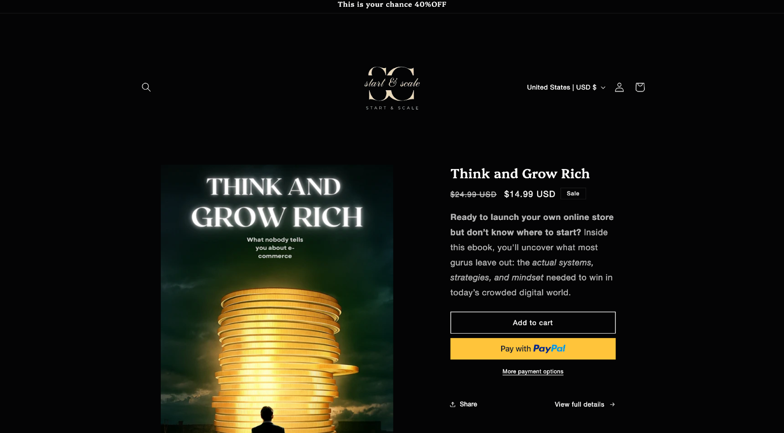 Landing page for Think and Grow Rich ebook