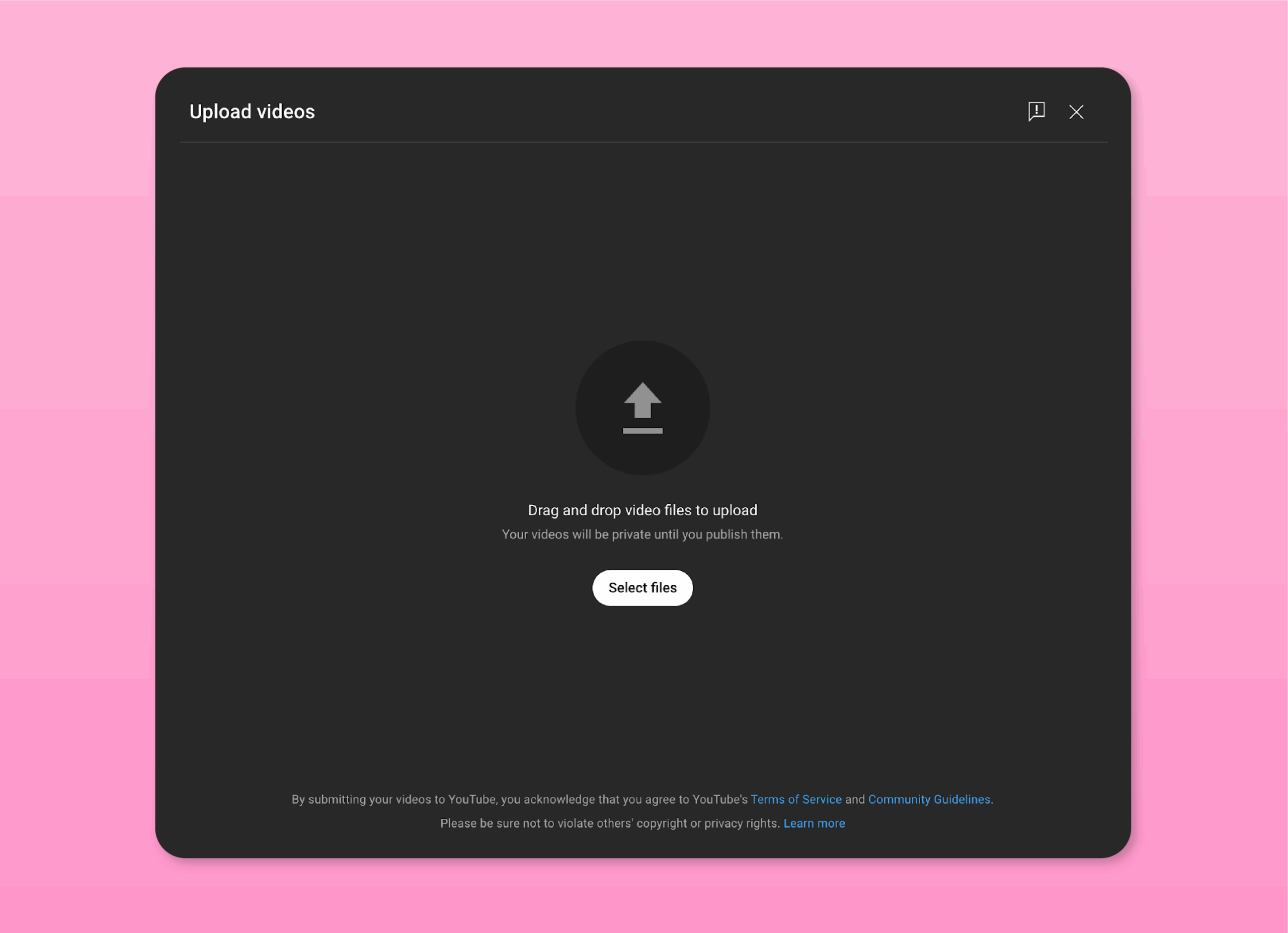 Drag and drop or select files to upload to YouTube